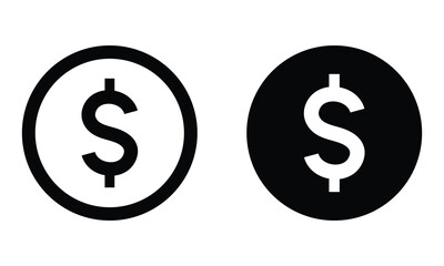 Fototapeta premium Black dollar sign vector isolated. Simple bold USD dollar sign. Black round shape with dollar sign silhouette on white background. Vector illustration. 