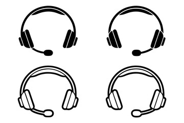 Minimalist Black and Outline Headset Icons for Tech Support and Virtual Meetings