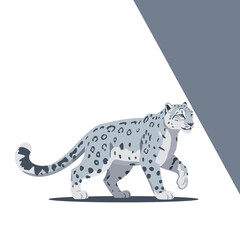 A majestic snow leopard gracefully walking against a modern backdrop. Its spotted fur stands out, a symbol of grace and agility.