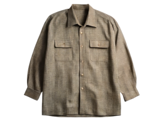 Mens beige long sleeve button down shirt casual wear pocket detail, Isolated On Transparent Background