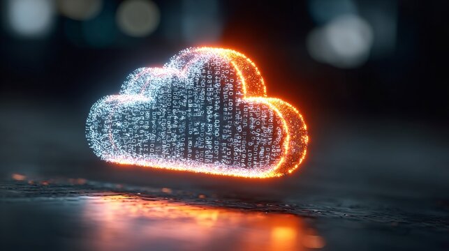 Futuristic Holographic Cloud with Glowing Binary Numbers and Technology Concept for Data Storage