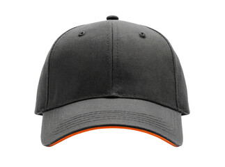 Stylish gray baseball cap with orange underbill, Isolated On Transparent Background