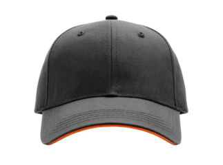 Stylish gray baseball cap with orange underbill, Isolated On Transparent Background