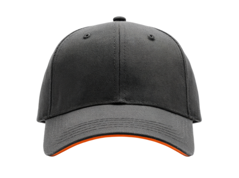 Stylish gray baseball cap with orange underbill, Isolated On Transparent Background