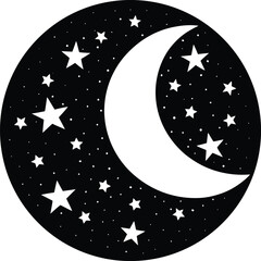 Naklejka premium Silhouette of a Crescent Moon and Stars