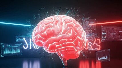 Glowing brain data processing digital futuristic background - Powered by Adobe
