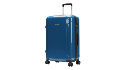 Teal hard-shell rolling suitcase isolated on transparent png