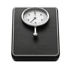 Silver and black analog bathroom scale for measuring weight loss and on transparent background