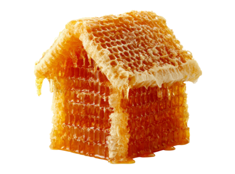 Honeycomb house sweet golden honeycomb structure, Isolated On Transparent Background