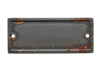 Aged metal sign plate showcases texture and weathering, perfect for industrial design or vintage themes with signs