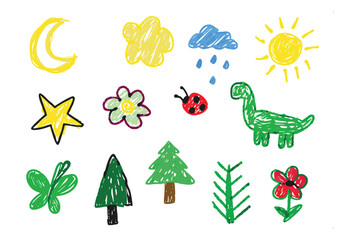 Childlike Wonders: A collection of brightly colored, hand-drawn illustrations bursting with whimsy, charm, and a touch of childlike wonder, perfect for adding a playful touch to any project.