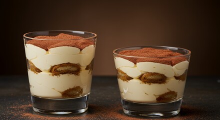 Indulge in Decadent Tiramisu: Two Glasses of Creamy Coffee Delight