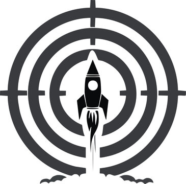 Targeted Launch: A graphic, simplified illustration of a rocket soaring towards a bullseye, symbolizing focused progress and achieving precise goals.