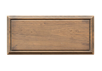 Rectangular wooden plank with framed edges rests against a Transparent background, suitable for mockups, signage, or displaying text.