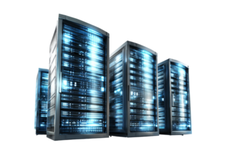 Illuminated data center servers network technology, Isolated On Transparent Background