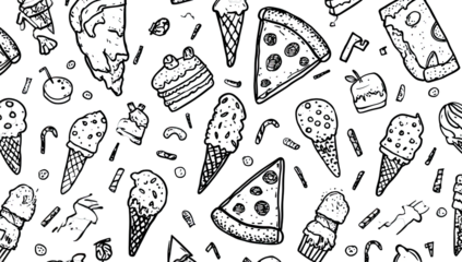 Black and white doodle food pattern