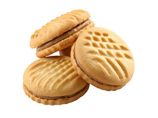Delicious golden cream filled biscuits sweet treat snack, Isolated On Transparent Background