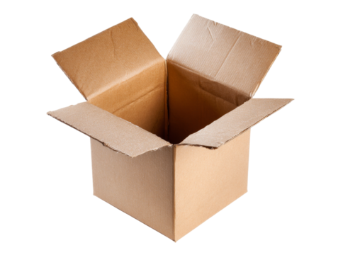 Empty open cardboard box isolated on black background, Isolated On Transparent Background