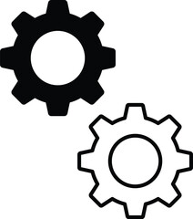 Two interlocking gear icon bold black and outline isolated on transparent background