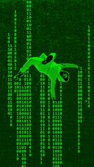 Data dance. Abstract data dance concept hip-hop dancer controlling binary flow in brutalist style....