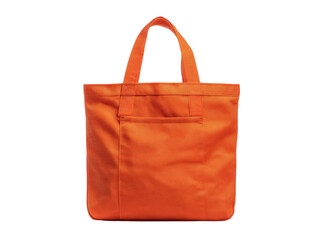Bright orange tote bag with front pocket reusable shopping bag, Isolated On Transparent Background