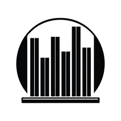 Black and white image of a graphic equalizer inside of a circle