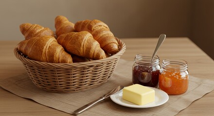Golden Croissants and Sweet Spreads Await a Delightful Breakfast