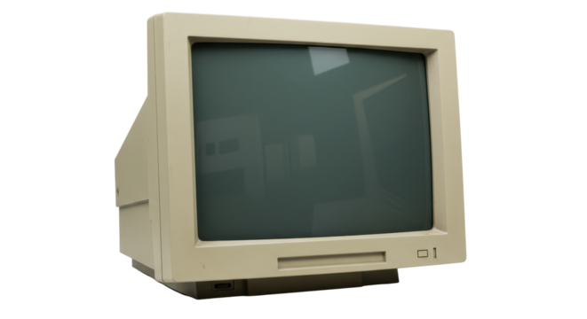 Vintage beige computer monitor on a white background.