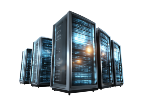 Modern data center server racks network technology, Isolated On Transparent Background