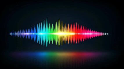 A vibrant soundwave, rainbow colored, reflects on a dark surface - Powered by Adobe