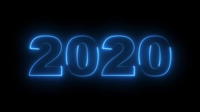 2020 neon line text. Abstract 2020 neon text animation, Glowing neon number text background. video animation . important year, important date 2020. Educational mathematics 2020 animation.