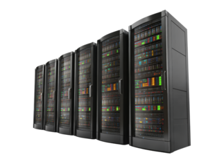 Row of modern data center servers network technology, Isolated On Transparent Background