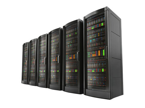 Row of modern data center servers network technology, Isolated On Transparent Background - Powered by Adobe