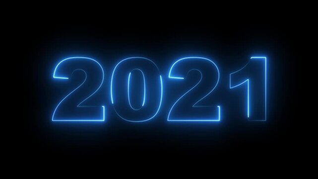 2021 neon line text. Abstract 2021 neon text animation, Glowing neon number text background. video animation . important year, important date 2021. Educational mathematics 2021 animation.
