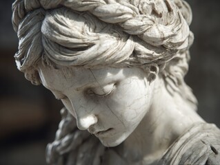 Statue of a woman with braided hair looking down