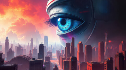 big eye looking over the city, BIG BROTHER concept