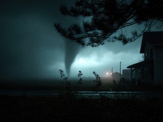 Storm is brewing in the distance, with a house in the front