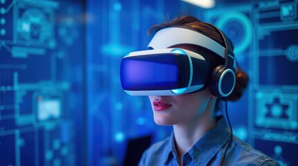 woman wearing goggles for Virtual reality