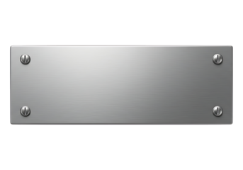 Polished metal plate with screws creates a blank sign against a Transparent backdrop, offering space for custom text or designs.