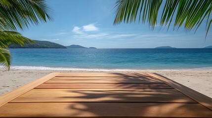 Fototapeta premium Tropical Beach Wooden Deck Summer Ocean View