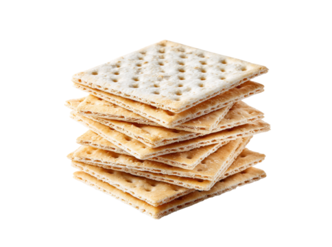 Stack of crispy golden brown crackers isolated on black background, Isolated On Transparent Background