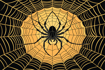 Fototapeta premium A striking graphic of a spider centered in a detailed spiderweb.