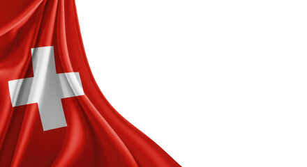 Swiss flag draped fabric corner design.