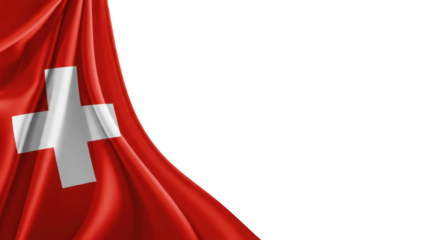 Swiss flag draped fabric corner design.