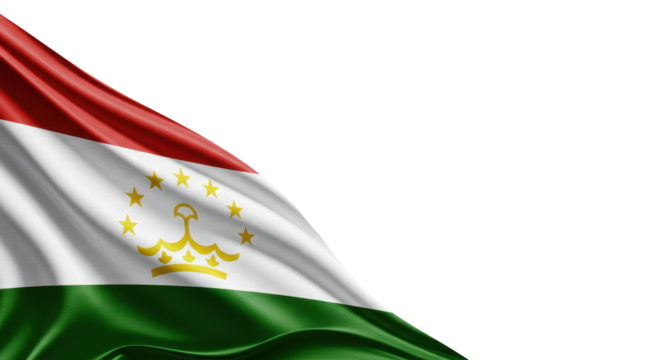 The flag of tajikistan draped in a flowing motion.