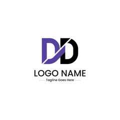 Vector art of a modern logo design features the letters dd in purple and black, isolated on white background