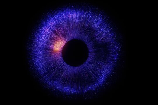 Flow of Light Particles Forming an Abstract Eye-like Vortex on Black. Conceptual Iris. Technology Websites, Sci-Fi, Digital Portfolios, Futuristic Branding, Security, Surveillance Themes. Background