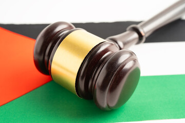 Palestine flag on Judge hammer, Law and justice court.