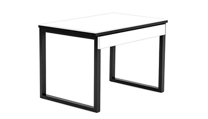 Minimalist White Office Desk with Slim Black Metal Legs Isolated on White