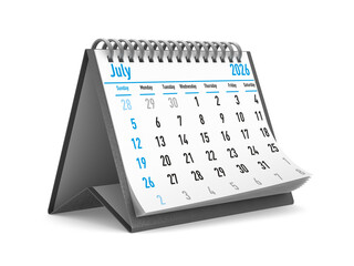 2026 year. Calendar for July. Isolated 3D illustration